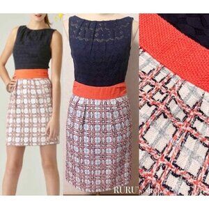 Milly Of New York Dress Navy Lace Top & Tweed Business Dress size 2